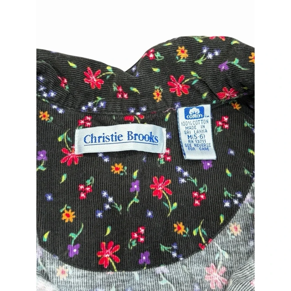 Vintage Christie Brooks Girls Corduroy Dress Dark Floral Size 5/6 Holiday‎